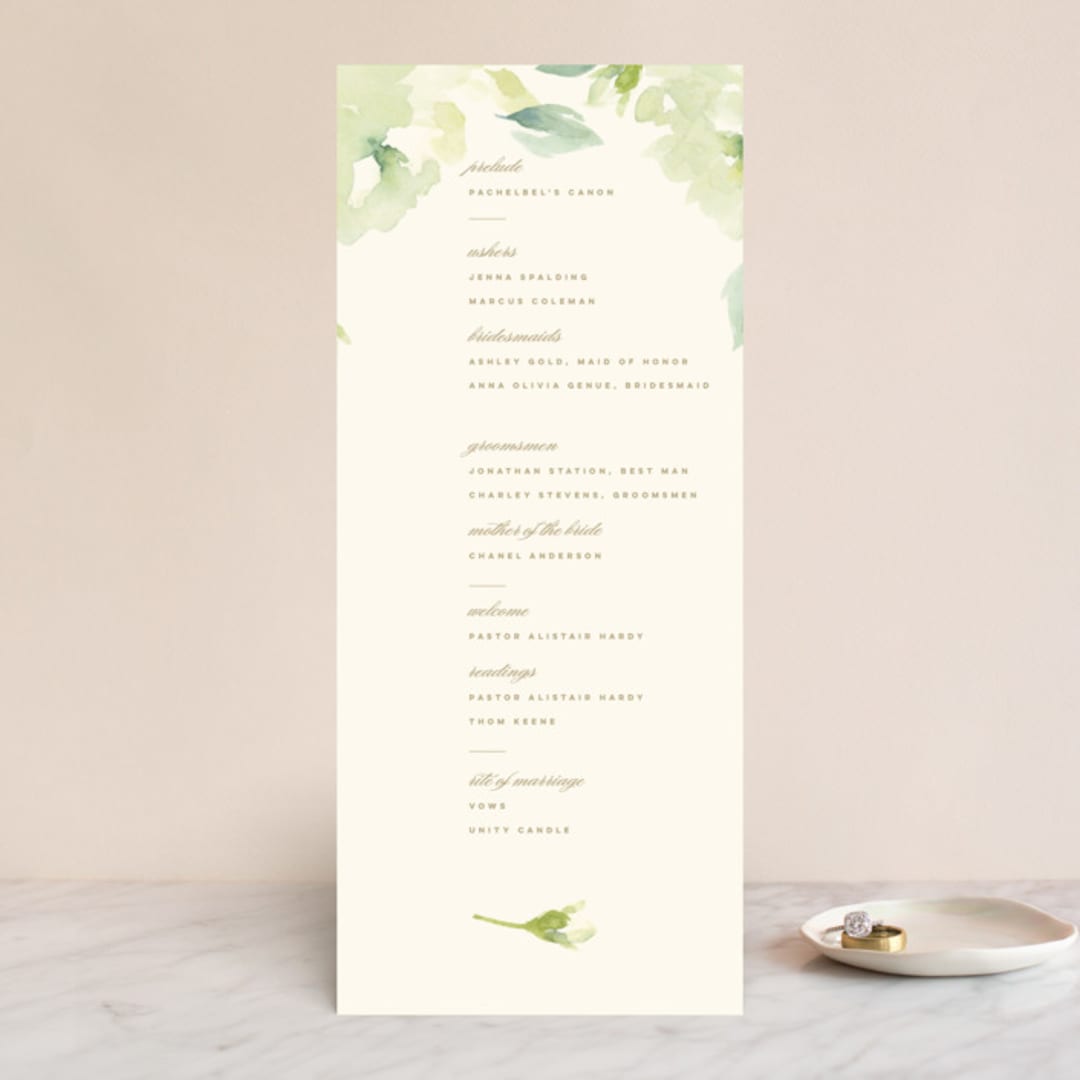 "Southern Garden" - Wedding Programs in Moss by Lori Wemple - Front