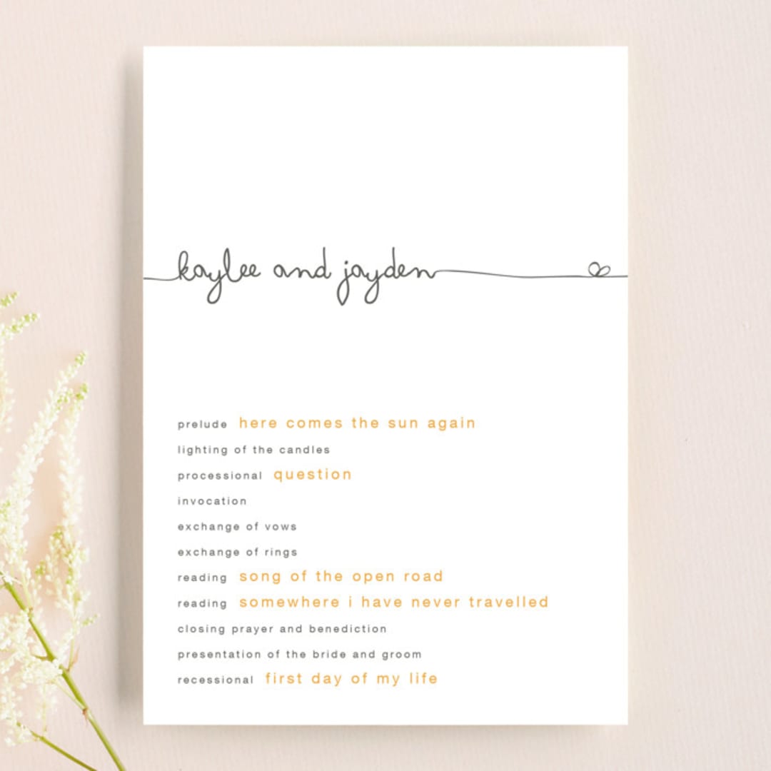 "The Happy Couple" - Wedding Programs in Tangerine by R studio - Front