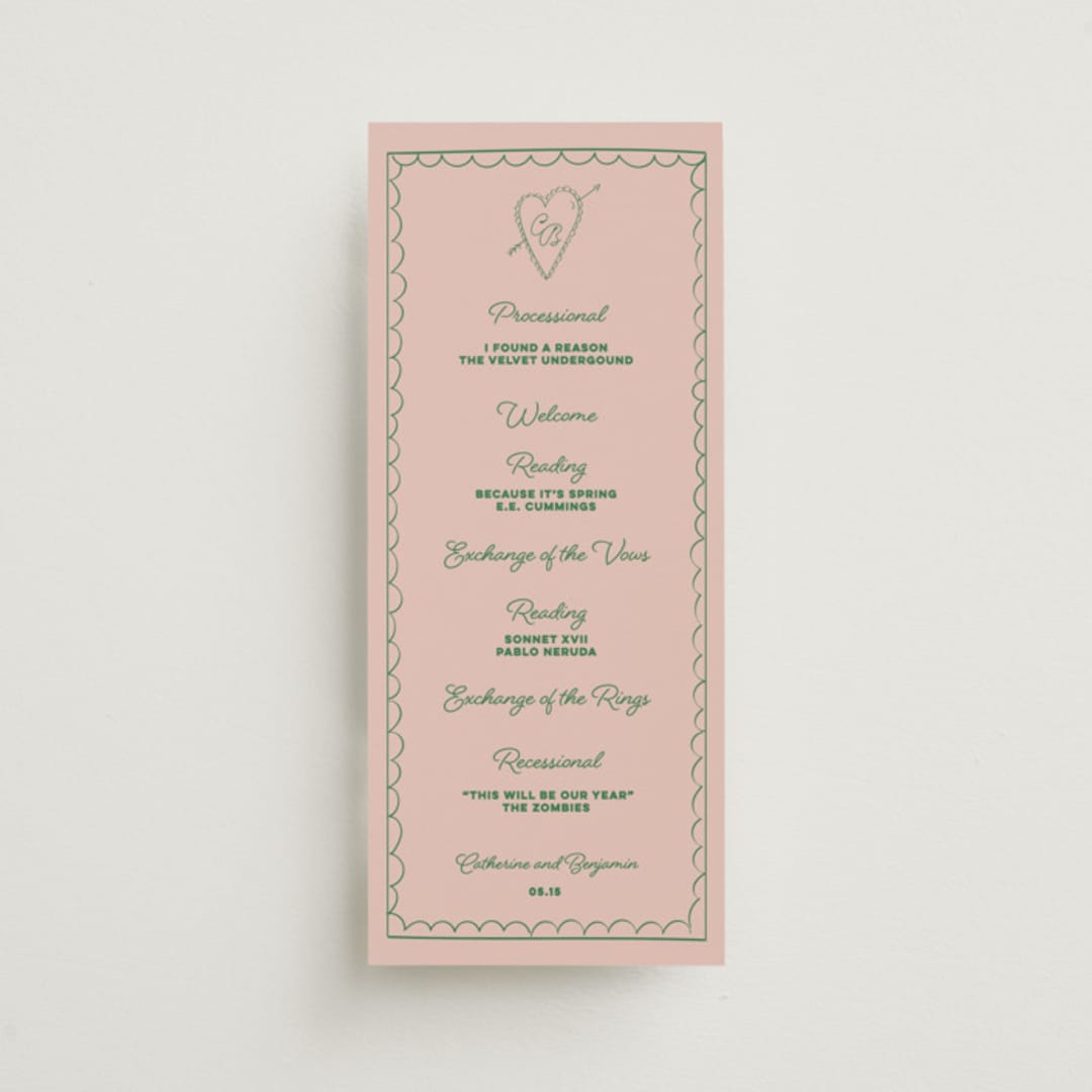 "Crazy Little Thing Called Love" - Wedding Programs in Avocado by Helena Vitto - Front