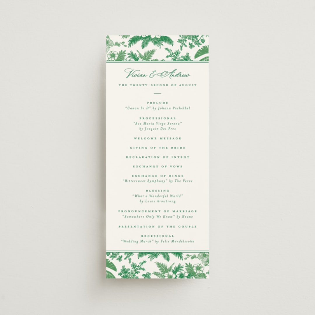 "Tropical Toile" - Wedding Programs in Jade by Jenna Holcomb - Front