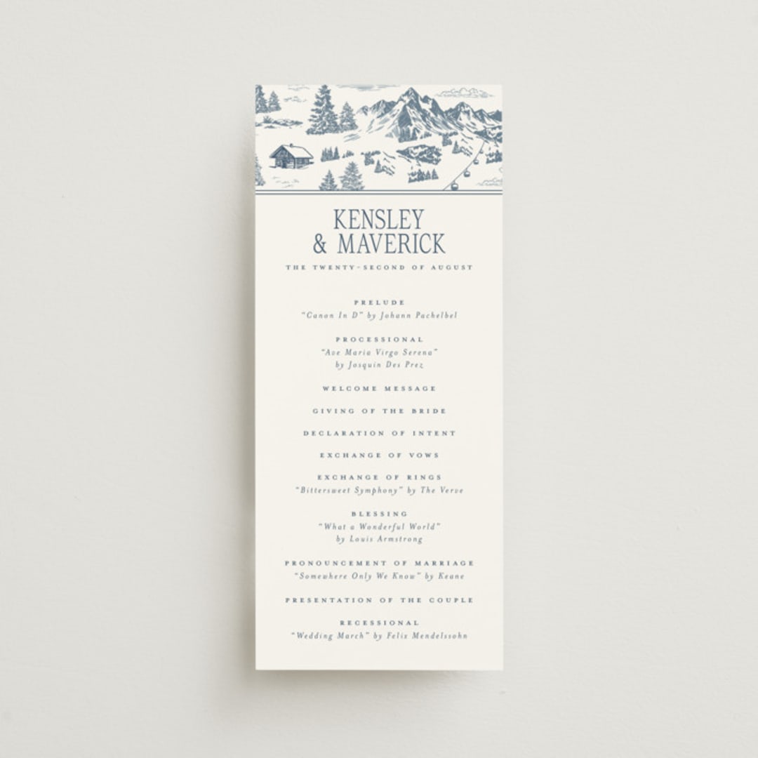 "Mountain Toile" - Wedding Programs in Denim by Jenna Holcomb - Front