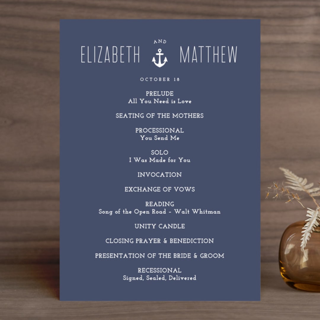 "Down by the Sea" - Wedding Programs in Marine by Sandra Picco Design - Front