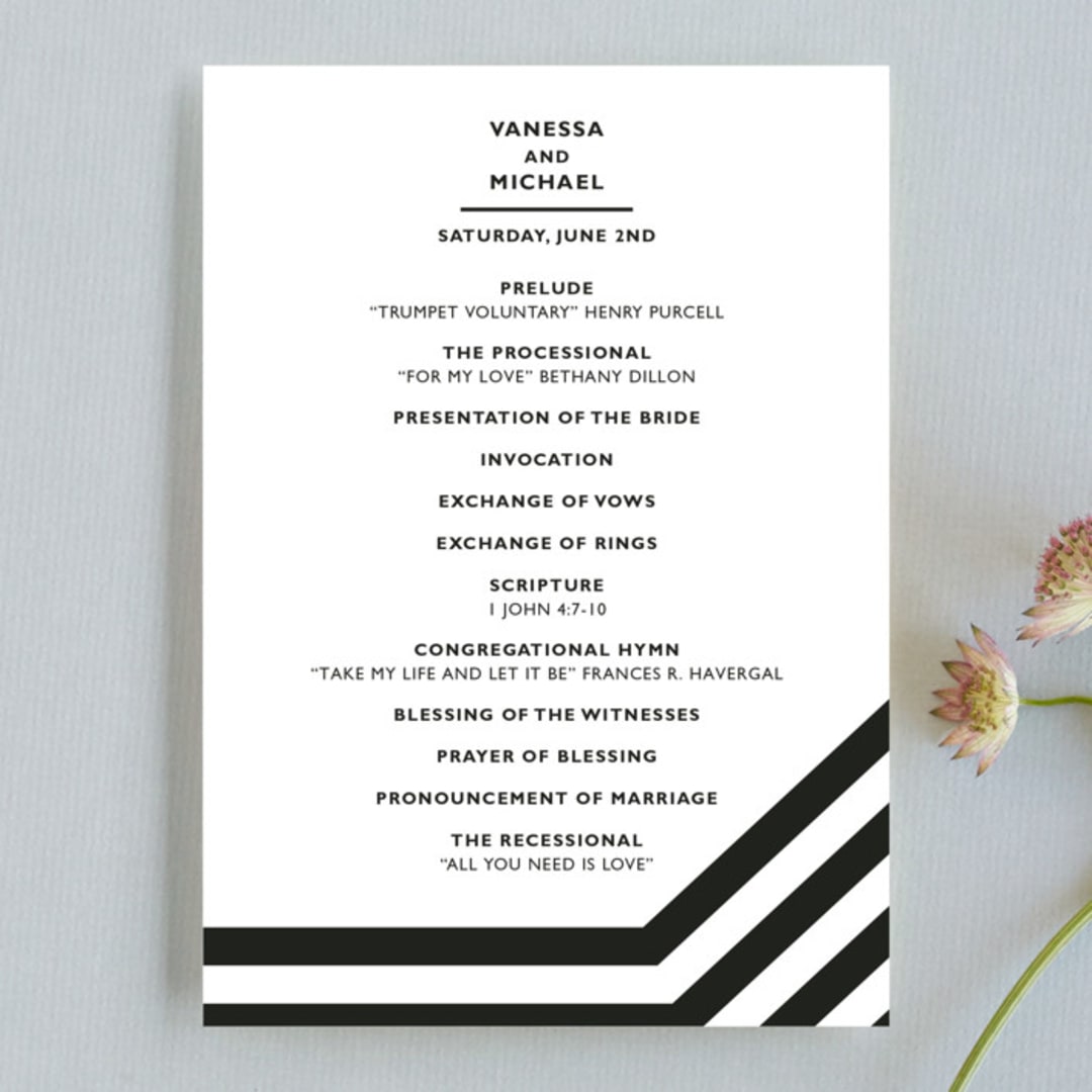 "Desenfadado" - Wedding Programs in Black Ink by Aspacia Kusulas - Front