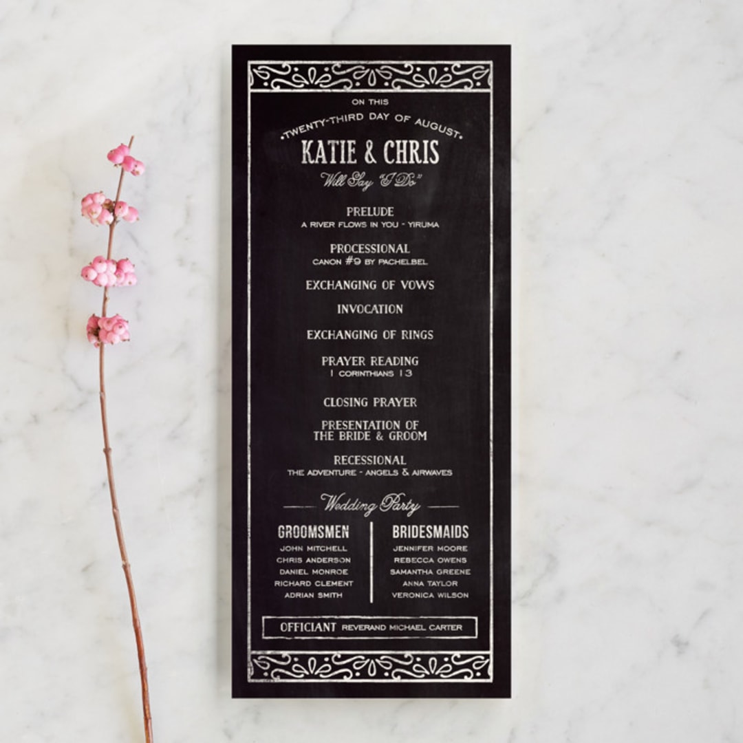 "Slated Forever" - Wedding Programs in Chalkboard by GeekInk Design - Front