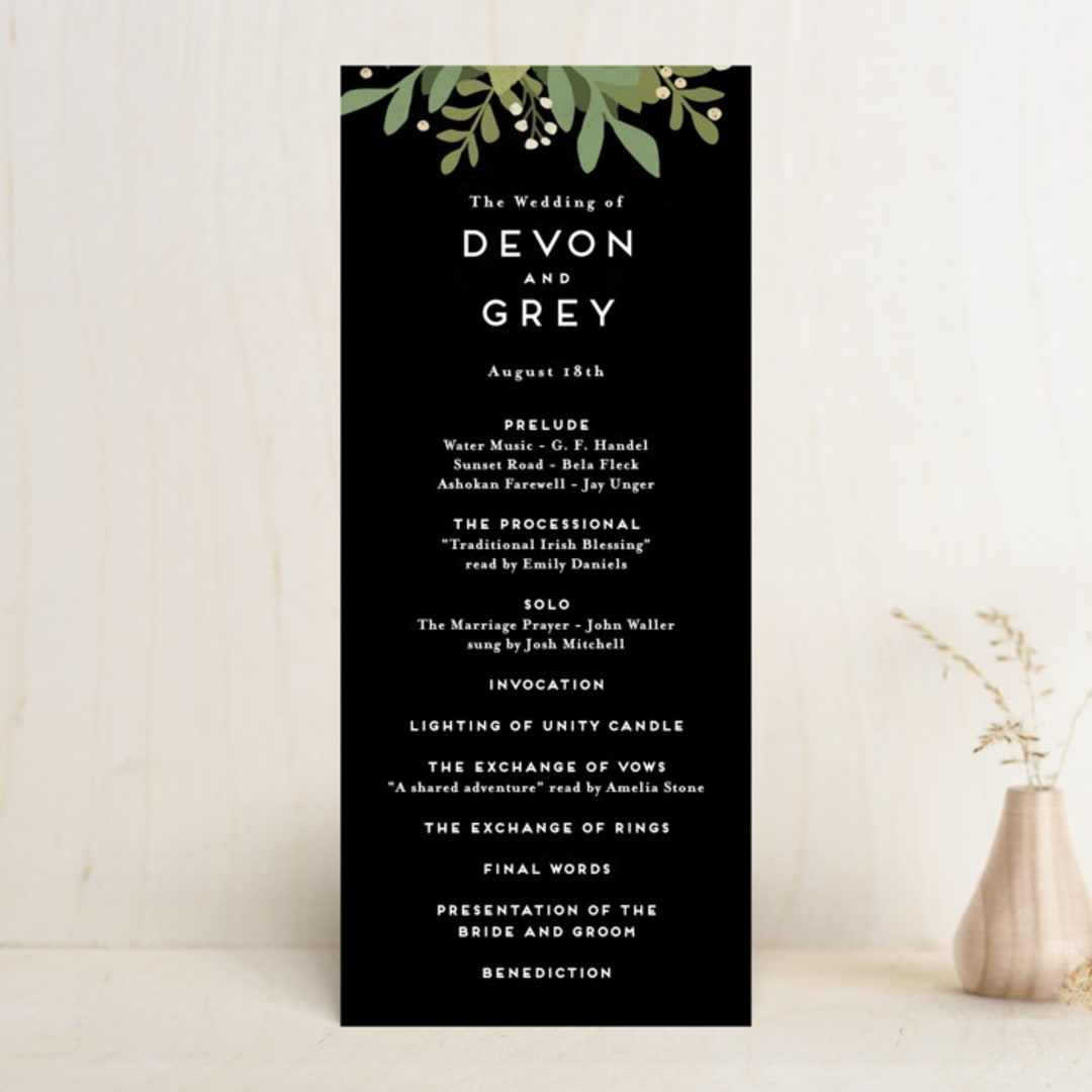 "Laurel of Greens" - Wedding Programs in Midnight by Jennifer Wick - Front