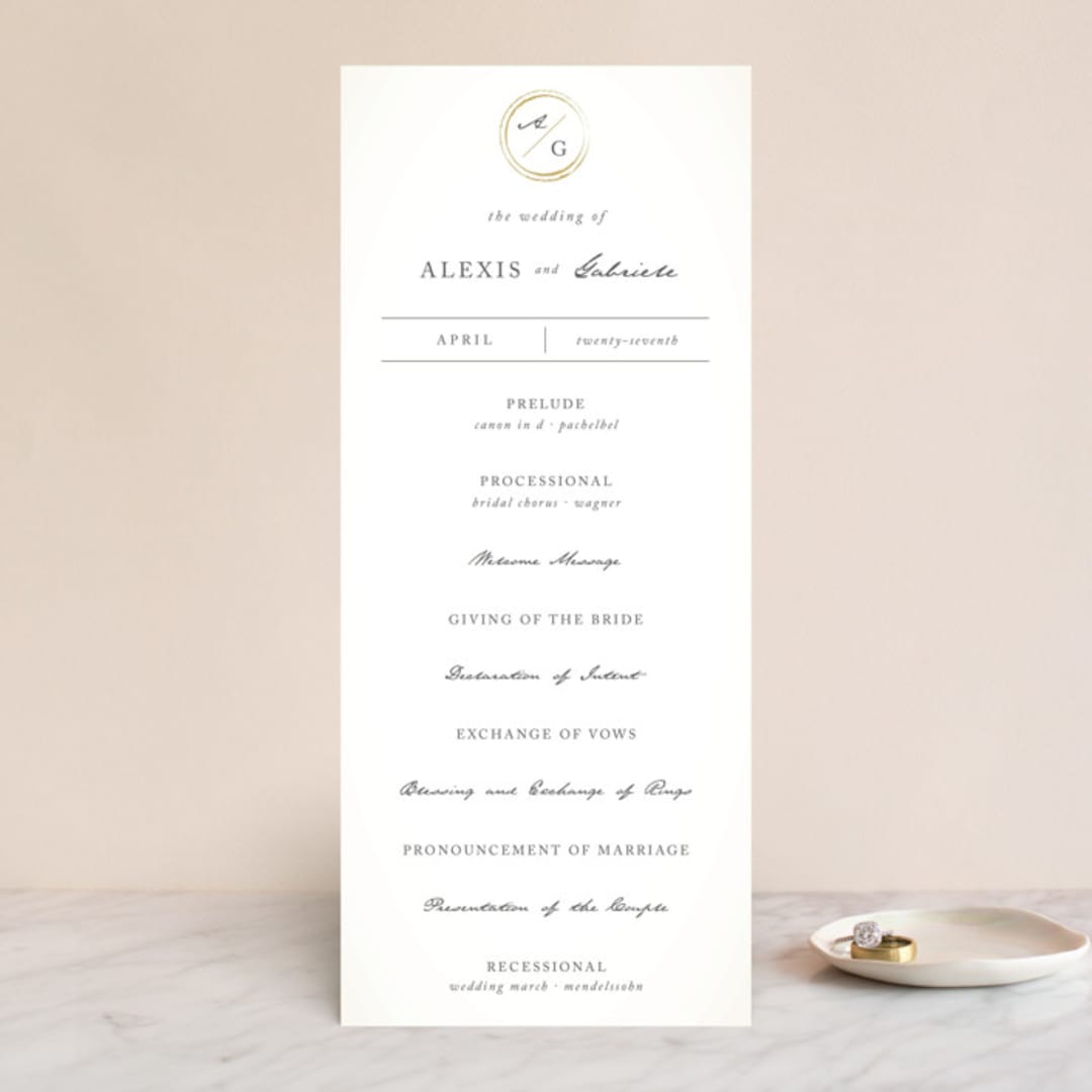 "Monogram Circle Stamp" - Wedding Programs in Antique White by fatfatin - Front