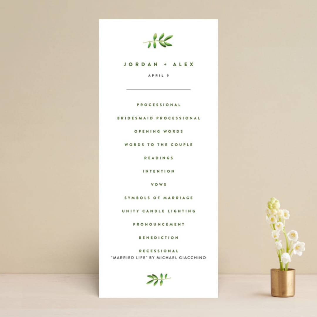 "Leaf Arc" - Wedding Programs in Sage by Ariel Rutland - Front