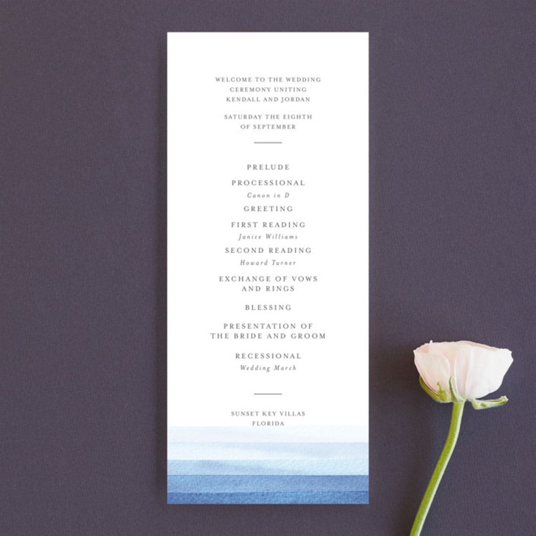 "Watercolour Stripe" - Wedding Programs in Azure by Bethan - Front
