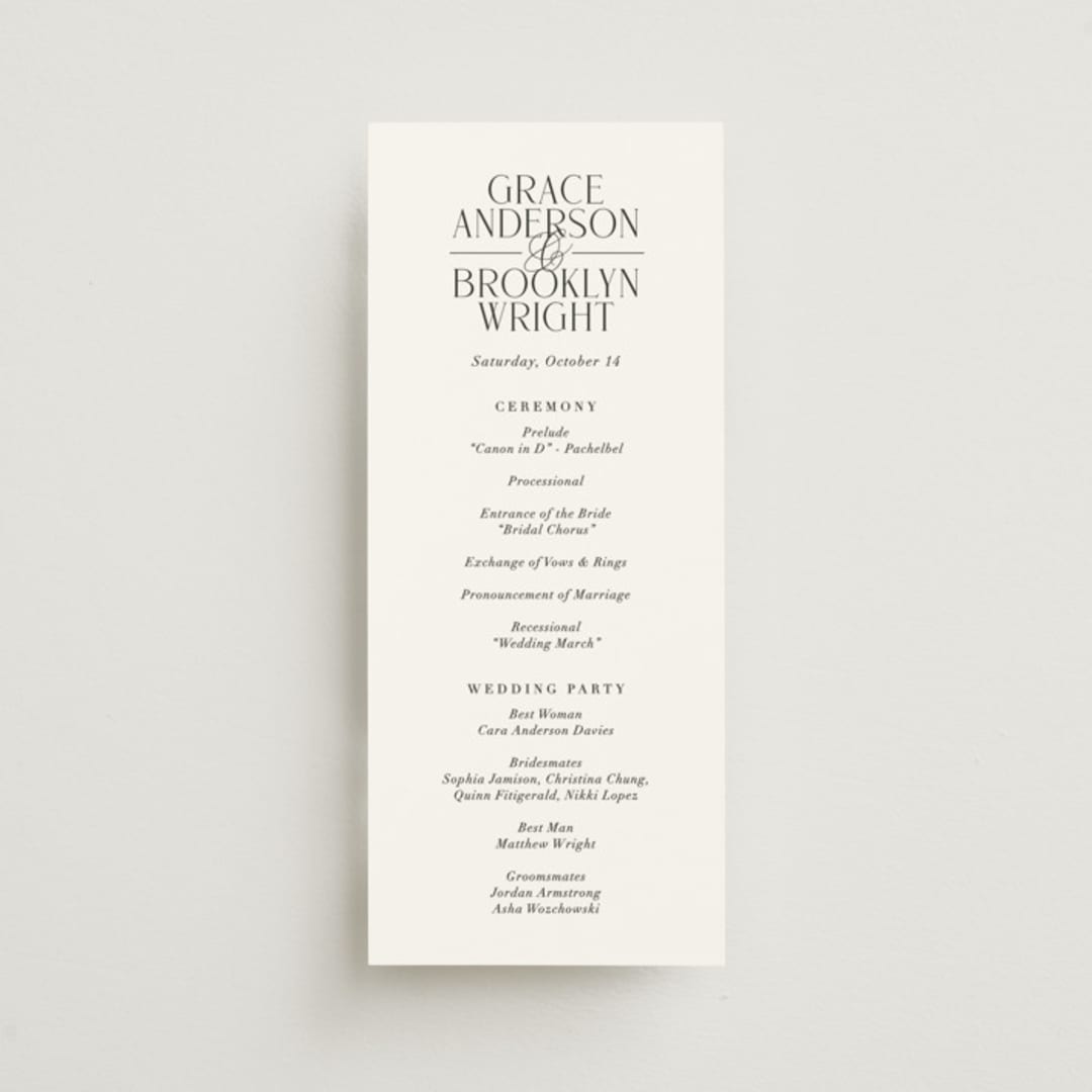 "Grand Scale" - Wedding Programs in Caviar by Olivia Raufman - Front