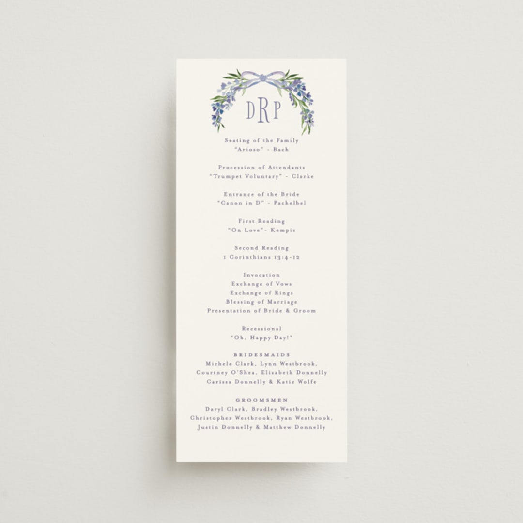 "Lavender" - Wedding Programs in Tuscany by Claudia Orengo - Front