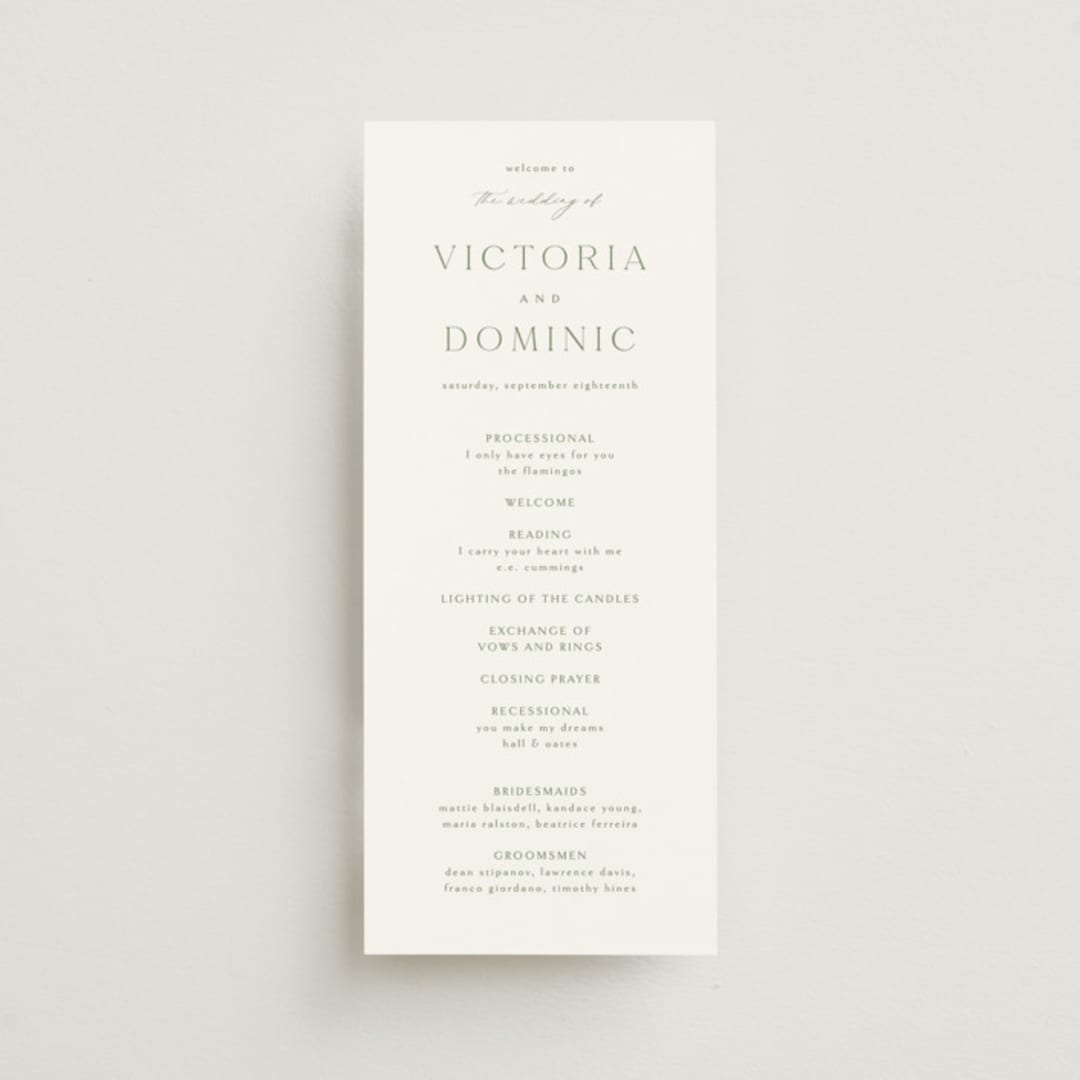 "Victoria" - Wedding Programs in Clover by Kelly Schmidt - Front