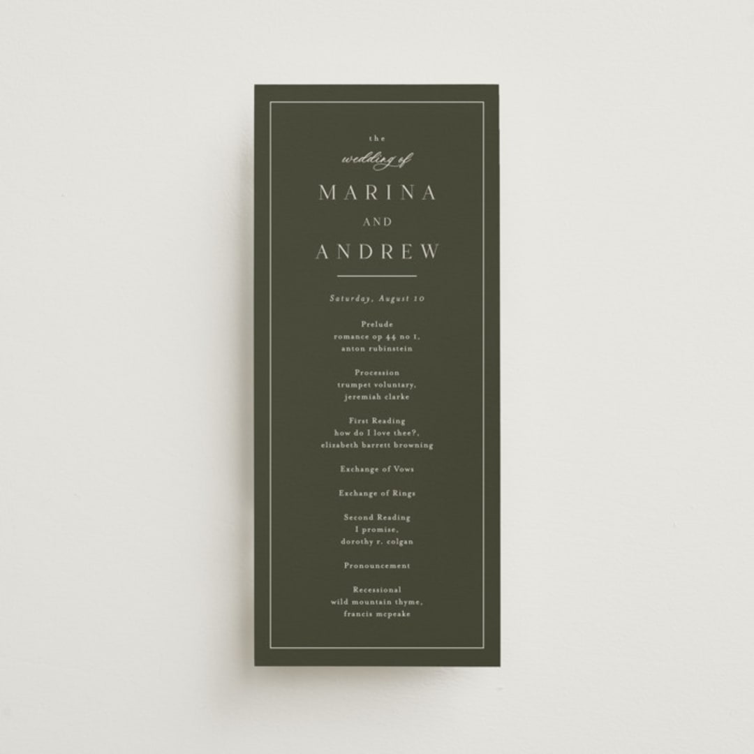 "refined" - Wedding Programs in Deep Olive by Nicole Walsh - Front