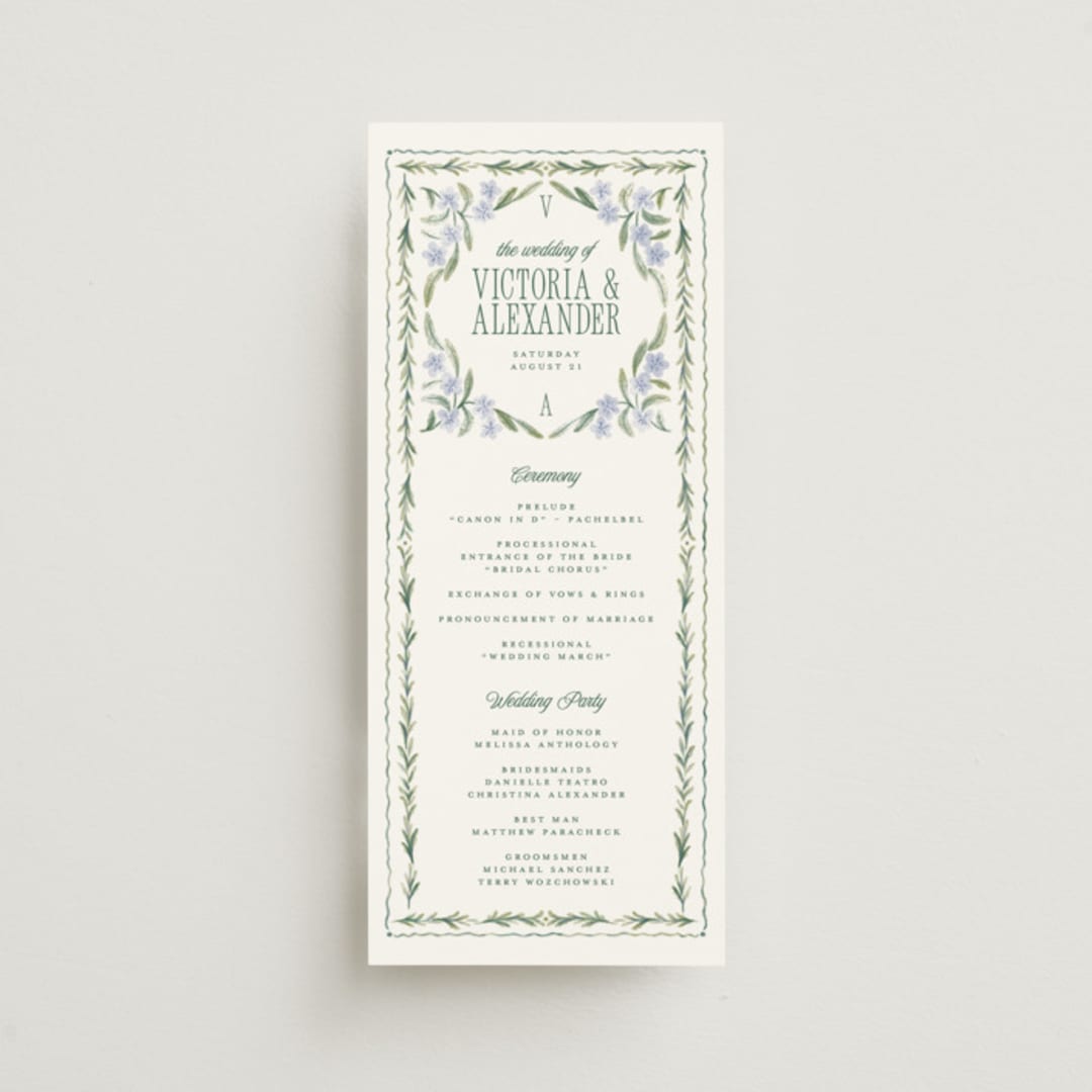 "Vintage Sketched" - Wedding Programs in Wisteria by Jenna Holcomb - Front