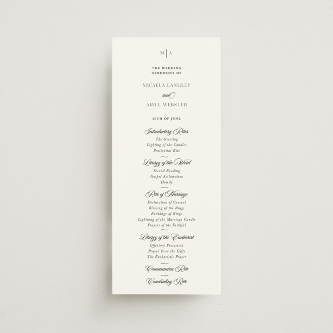 "Classic & Timeless" - Wedding Programs in Obsidian by Lucrecia Caporale - Front