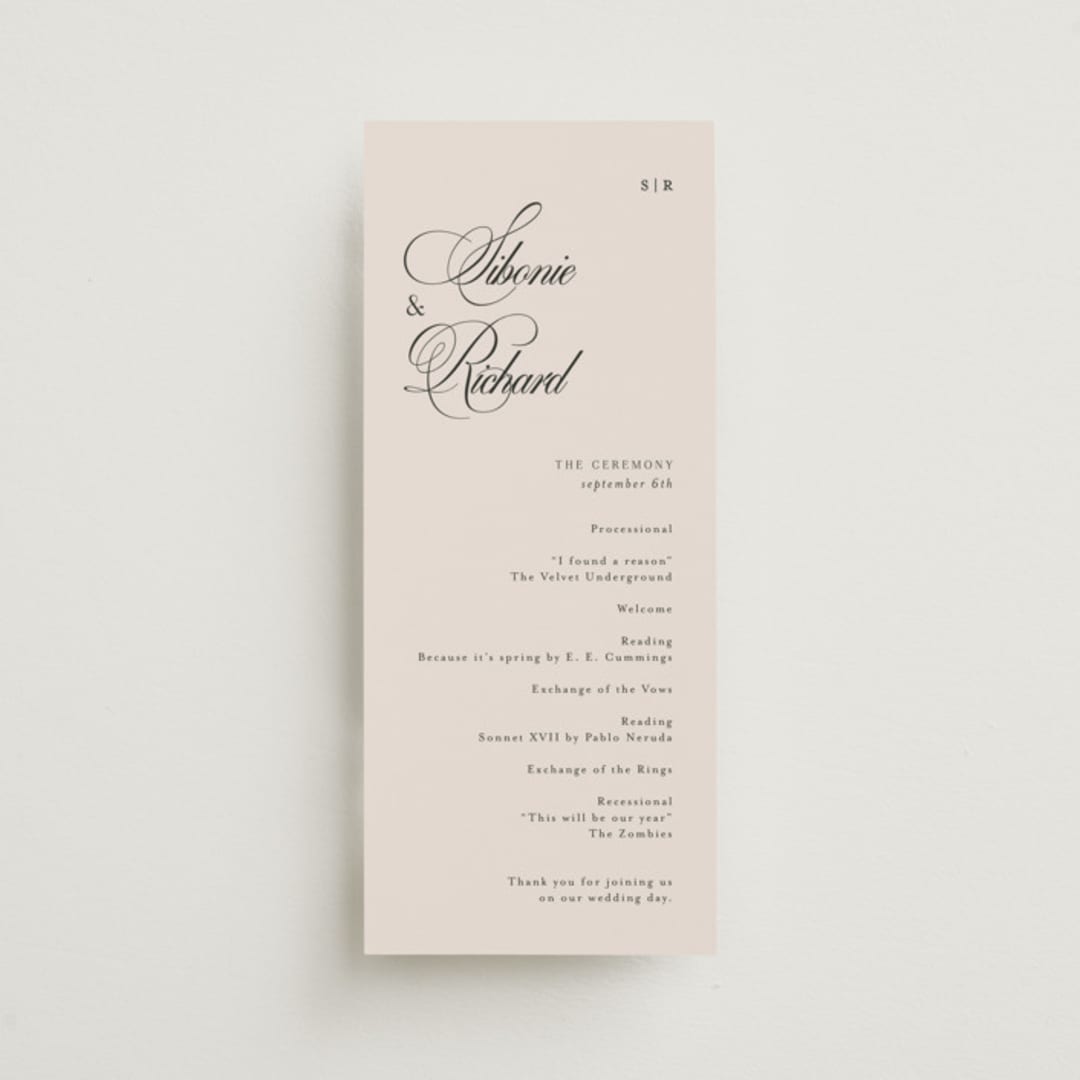 "Sibonie" - Wedding Programs in Ivory by Melanie Kosuge - Front