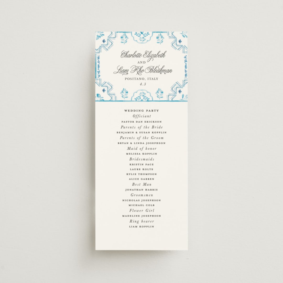 "Almafi" - Wedding Programs in Cerulean by Itsy Belle Studio - Front