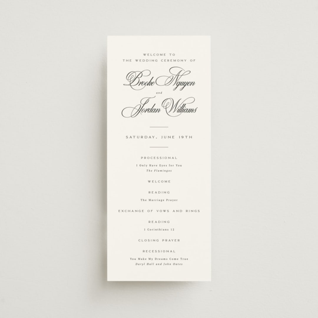 "Side by Side" - Wedding Programs in Tuxedo by Orasie - Front