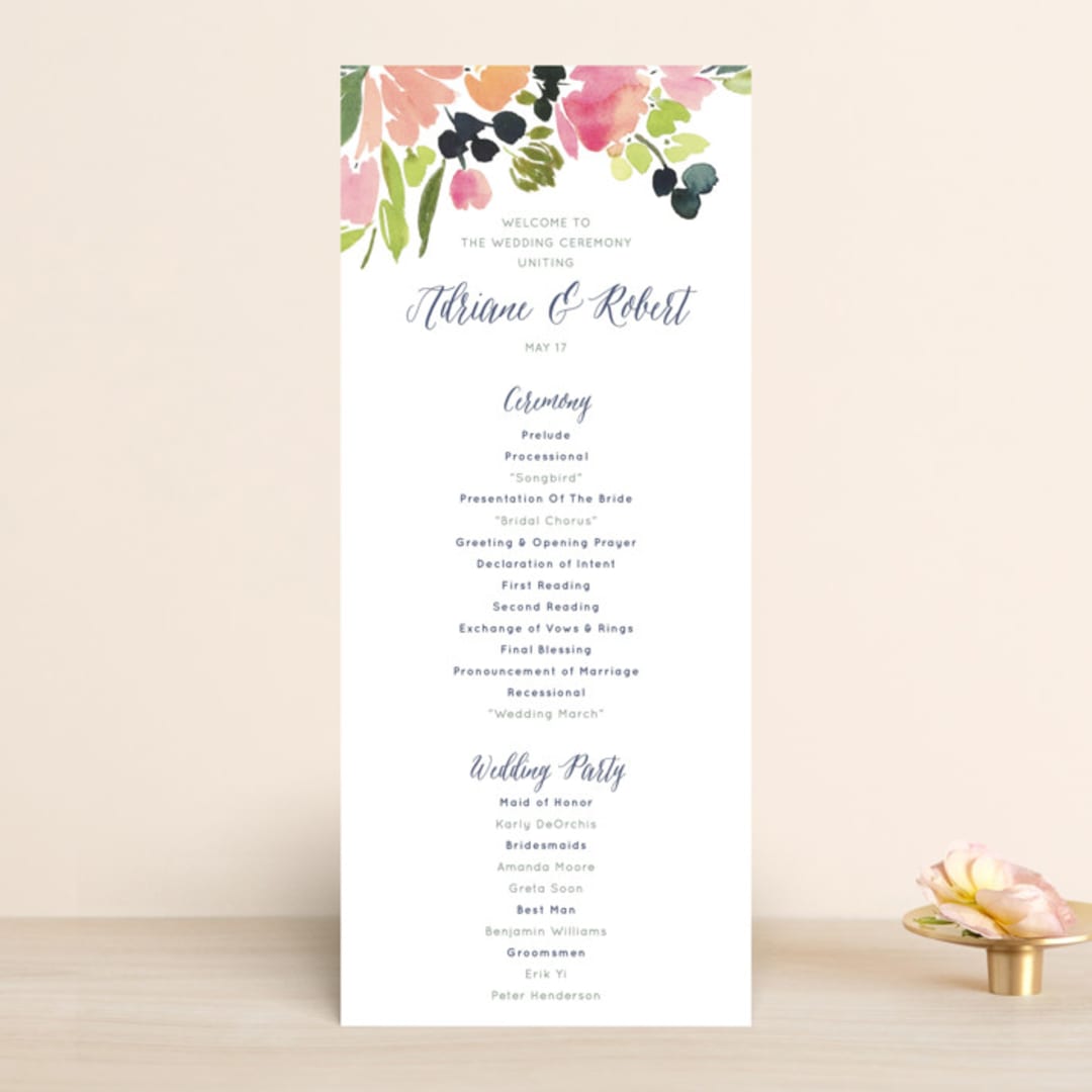 "Watercolor Wreath" - Wedding Programs in Grapefruit by Yao Cheng Design - Front