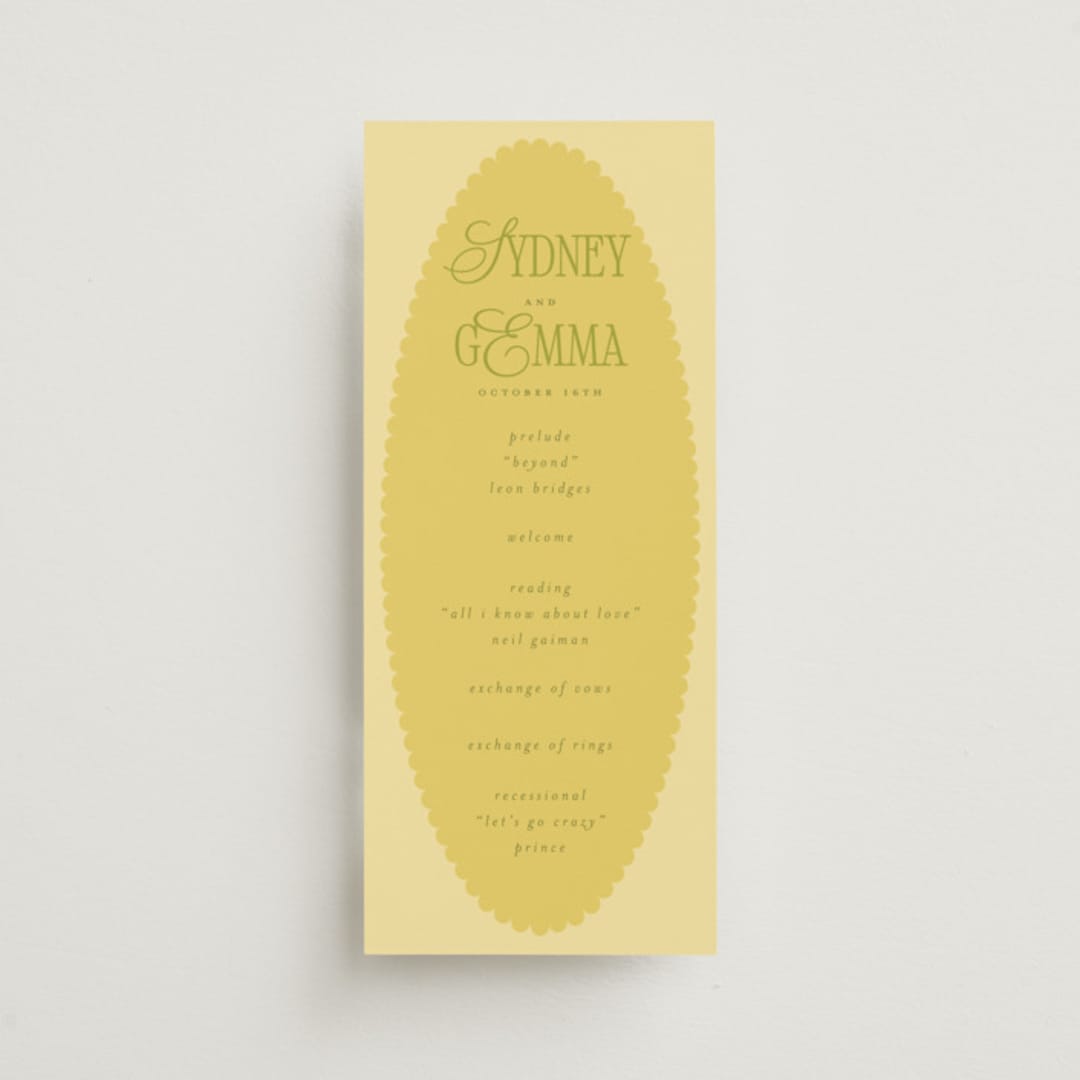 "Bloom" - Wedding Programs in Caribbean Citrus by Morgan Kendall - Front