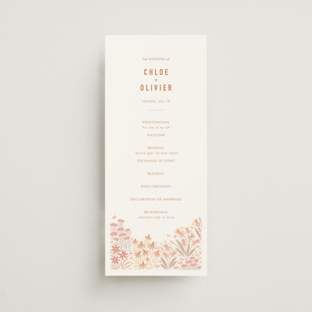 "Floral Border" - Wedding Programs in Peach by Pippa Shaw - Front