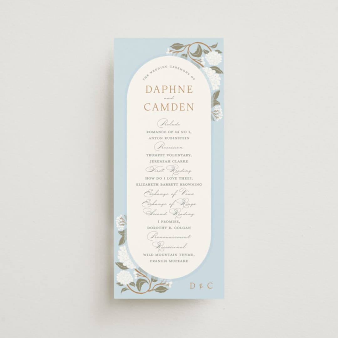 "Hydrangea Garden" - Wedding Programs in Sky by Susan Zinader - Front