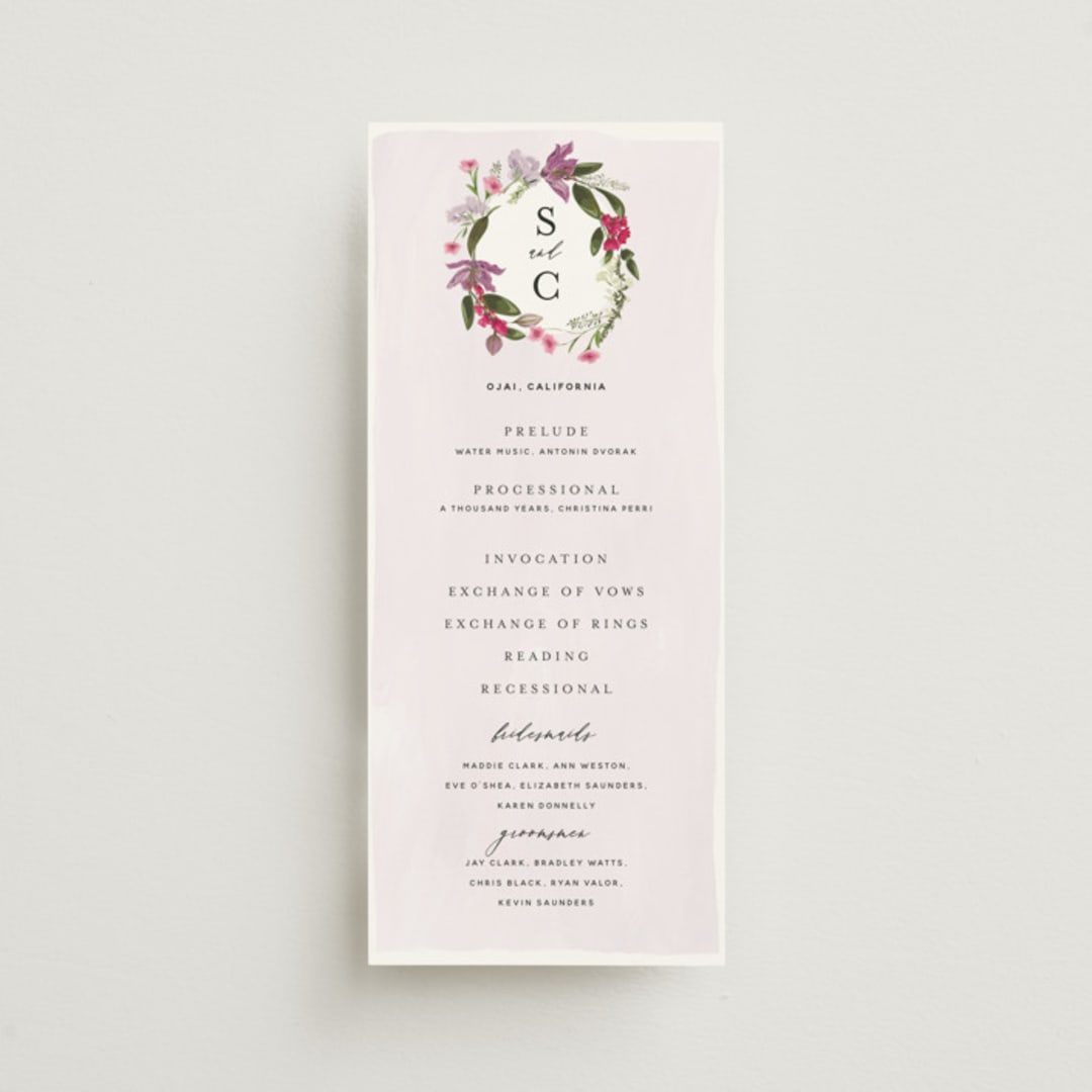 "Gather" - Wedding Programs in Lilac by Susan Moyal - Front