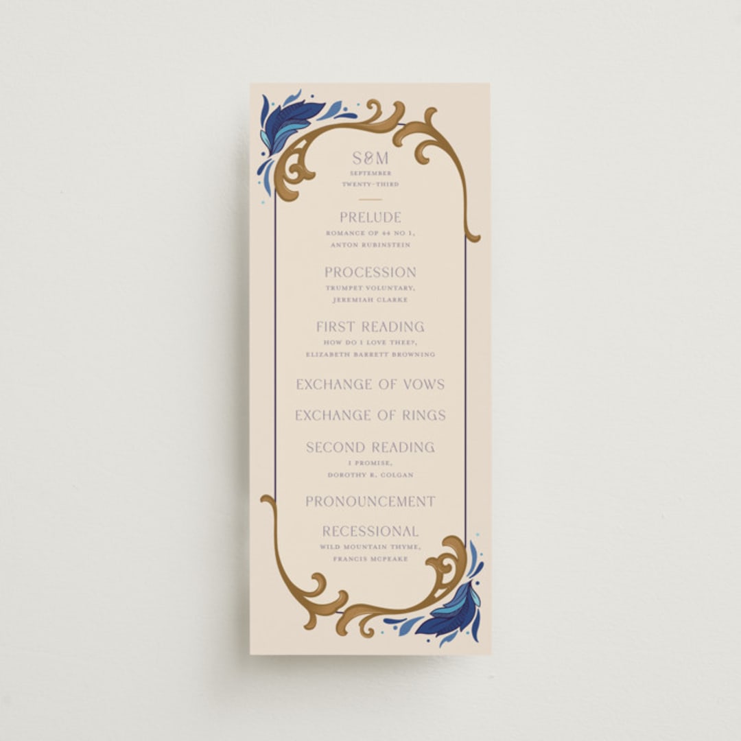 "Gilded" - Wedding Programs in Cerulean by GeekInk Design - Front
