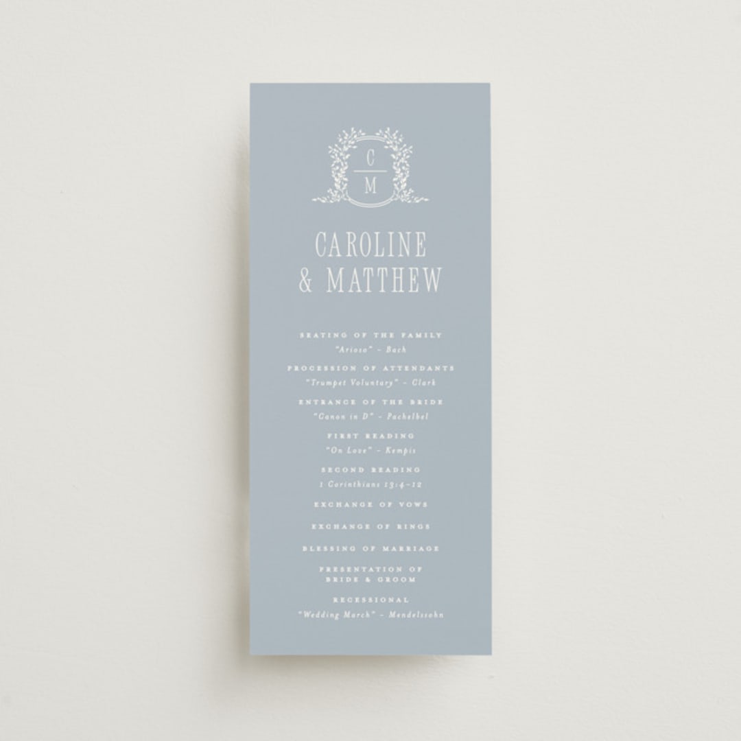 "Hartford" - Wedding Programs in Powder by Erin L. Wilson - Front