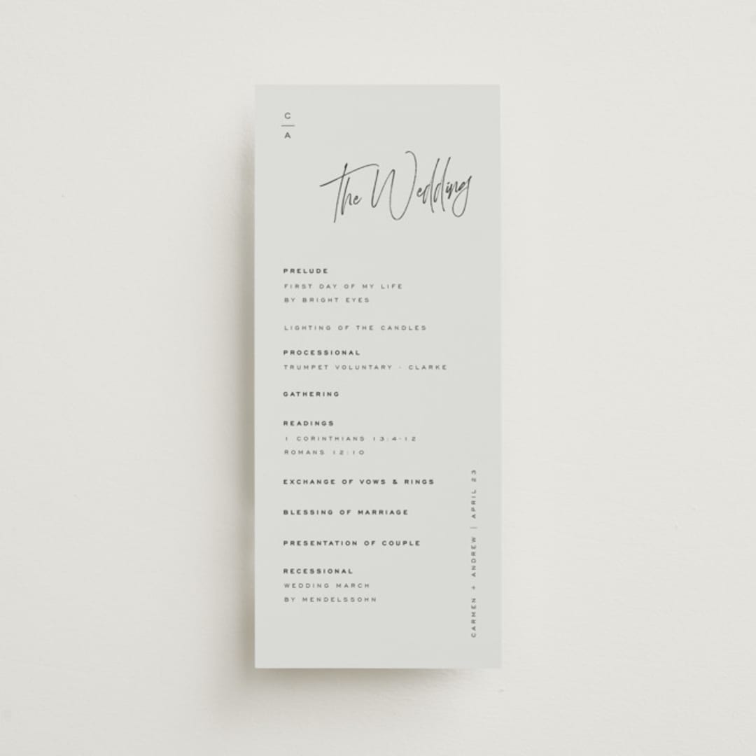 "Signature Script" - Wedding Programs in Mint by Michelle Taylor - Front