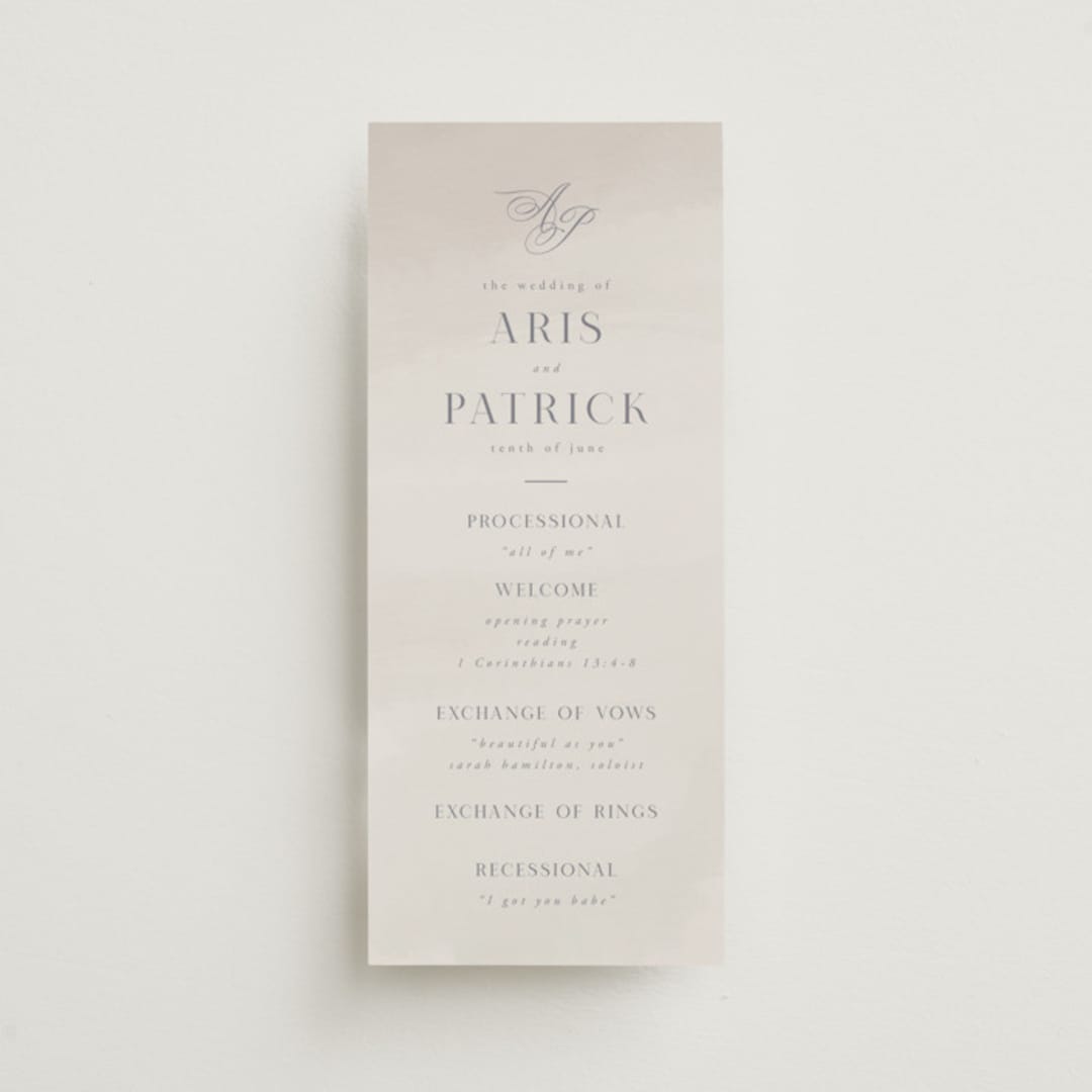 "Regal" - Wedding Programs in Snow by Melinda Denison - Front