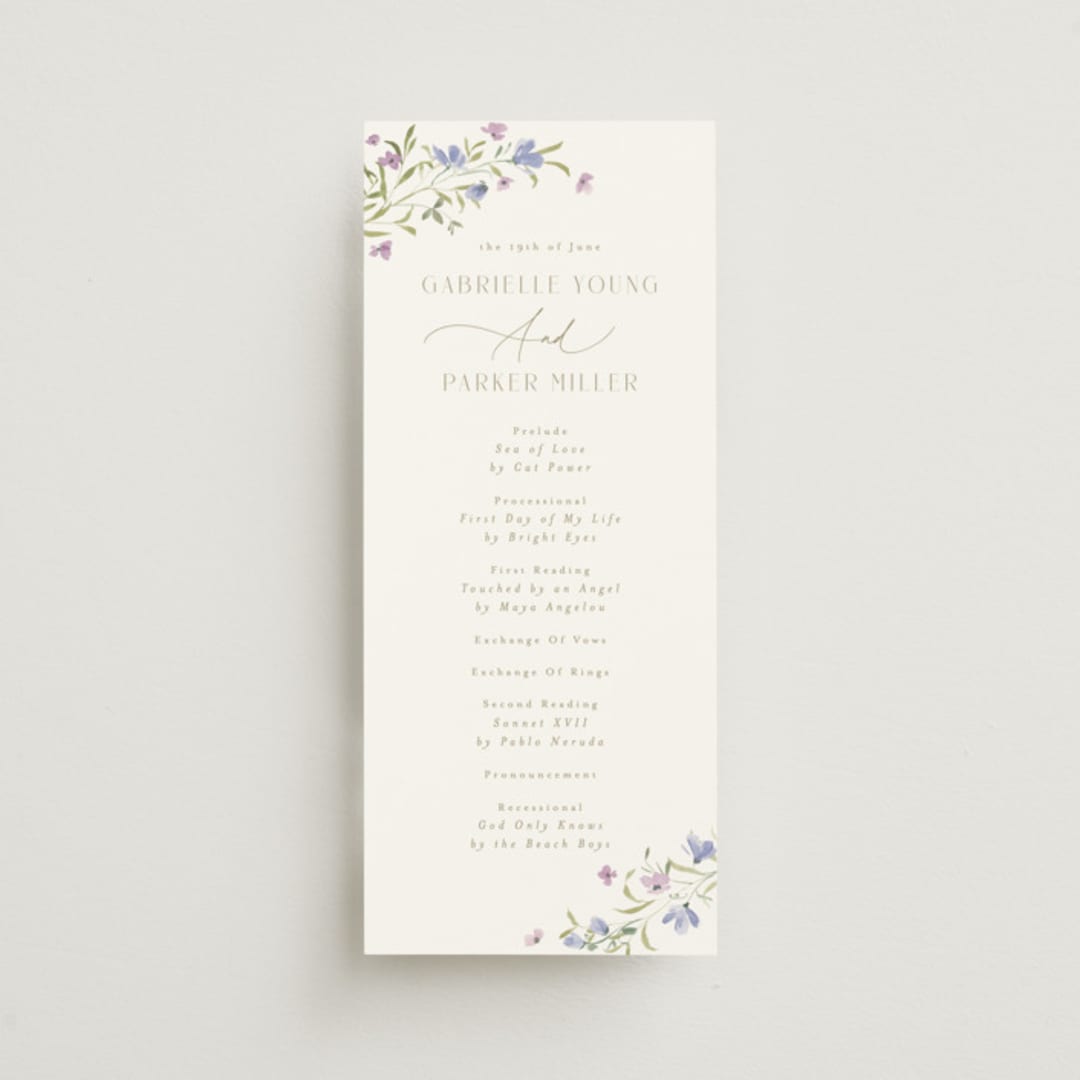 "Sweeping Meadow" - Wedding Programs in Wisteria by Everett Paper Goods - Front