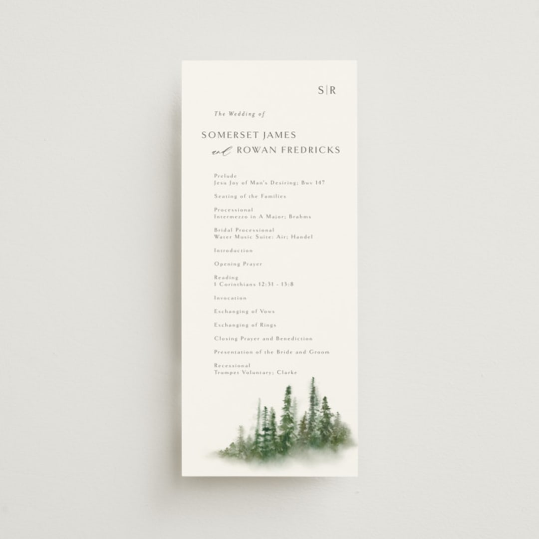 "Somerset" - Wedding Programs in Evergreen by Melanie Kosuge - Front