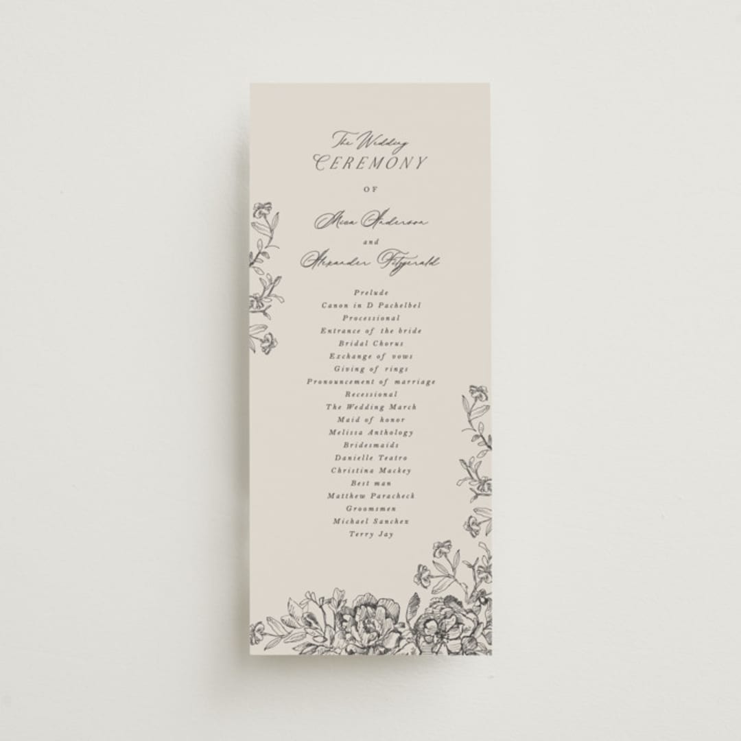 "etched floral" - Wedding Programs in Stone by Phrosné Barwood - Front