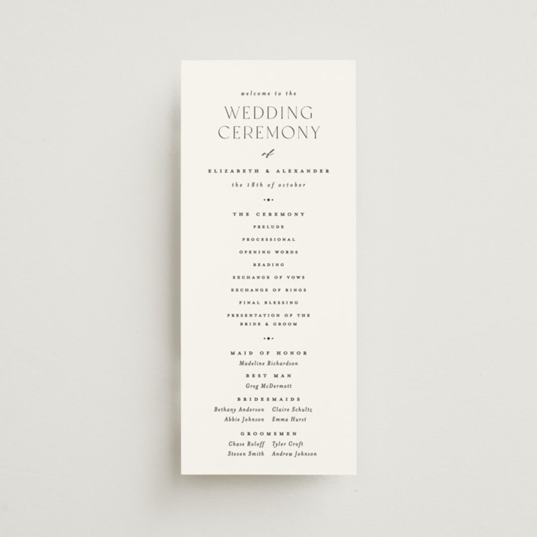 "Grande" - Wedding Programs in Cotton by Carolyn Nicks - Front