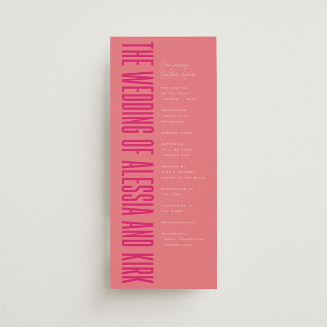 "Pop Romance" - Wedding Programs in Fruit Punch by Ashley DeMeyere - Front