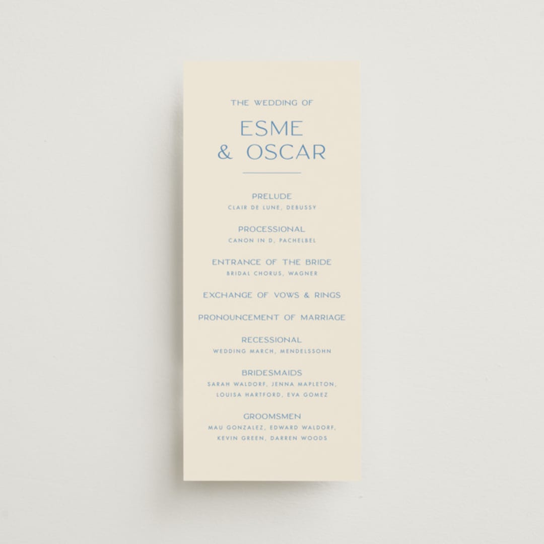 "Brooklyn" - Wedding Programs in Cerulean by Ellen Schlegelmilch - Front