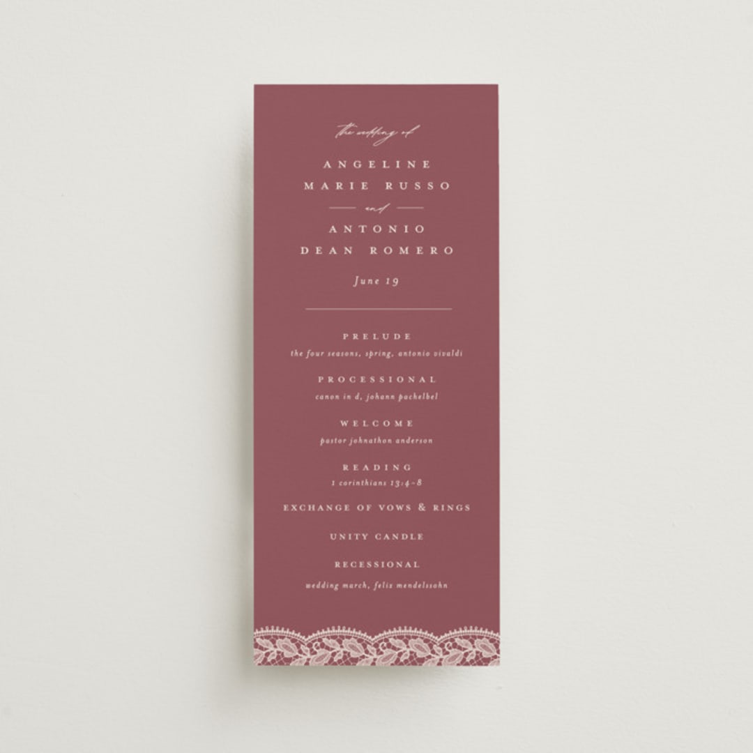 "Chantilly" - Wedding Programs in Mauve by Erica Krystek - Front