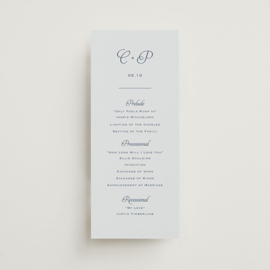 "Modernne" - Wedding Programs in Powder by Carolyn MacLaren - Front