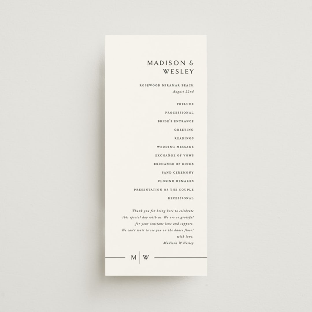 "Align" - Wedding Programs in Cotton by Jennifer Postorino - Front