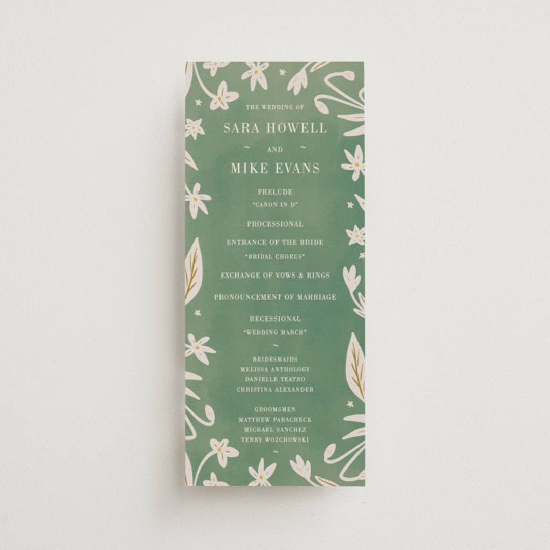 "Friendly Flowers" - Wedding Programs in Emerald by Ani Somi - Front