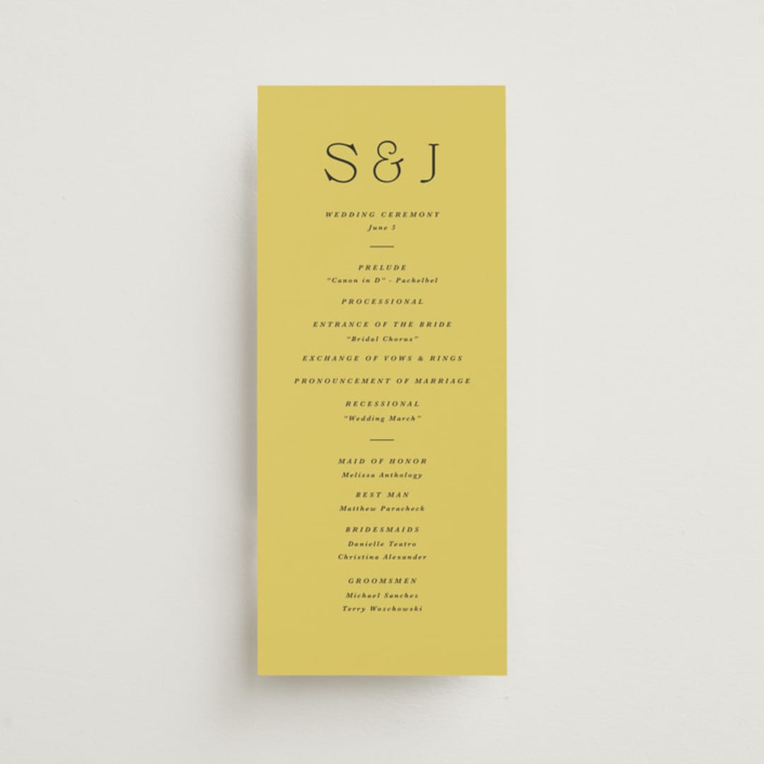 "Antique Ribbon" - Wedding Programs in Citrine by Olivia Kanaley Inman - Front