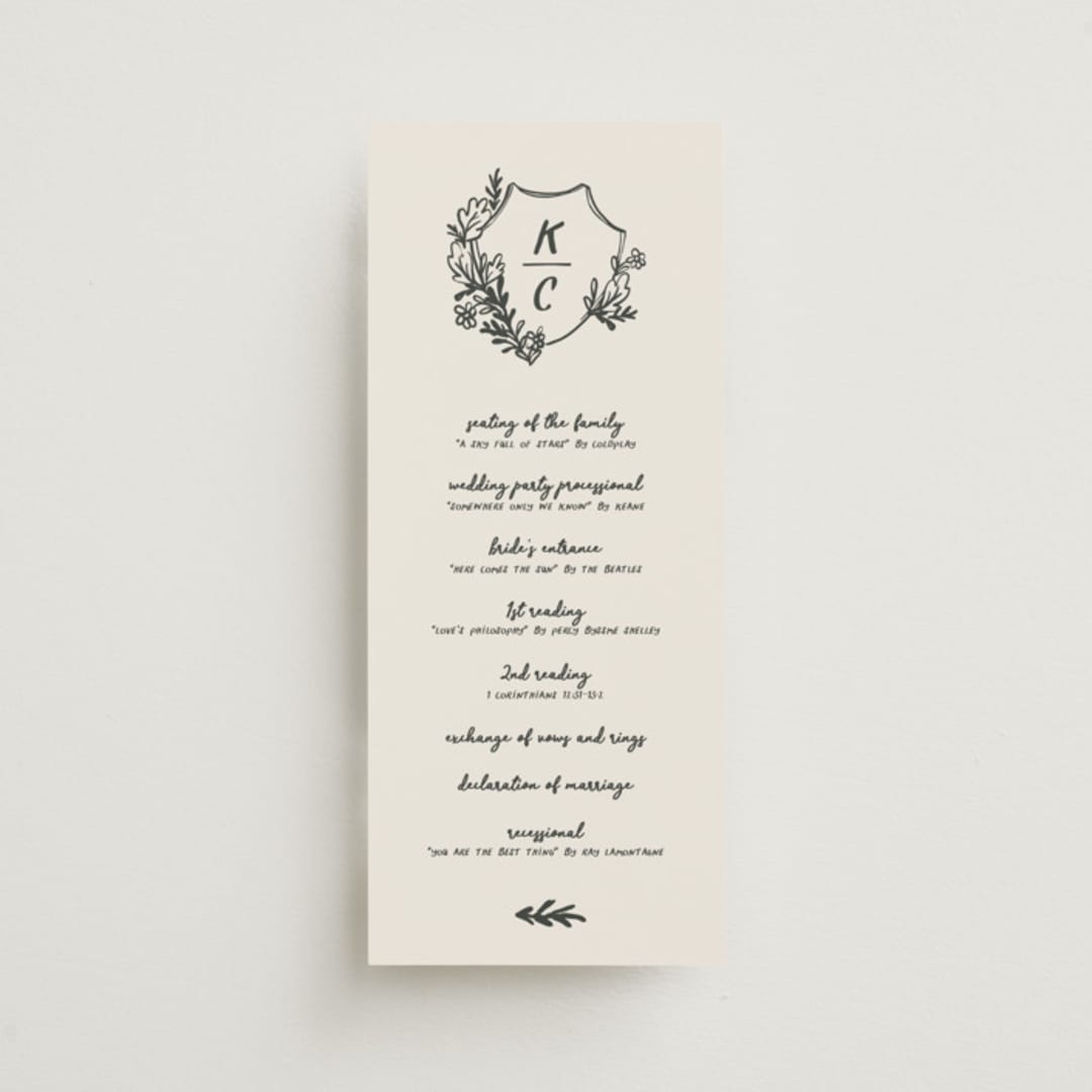 "Botanical Crest" - Wedding Programs in Ink by Kelly Watkins - Front