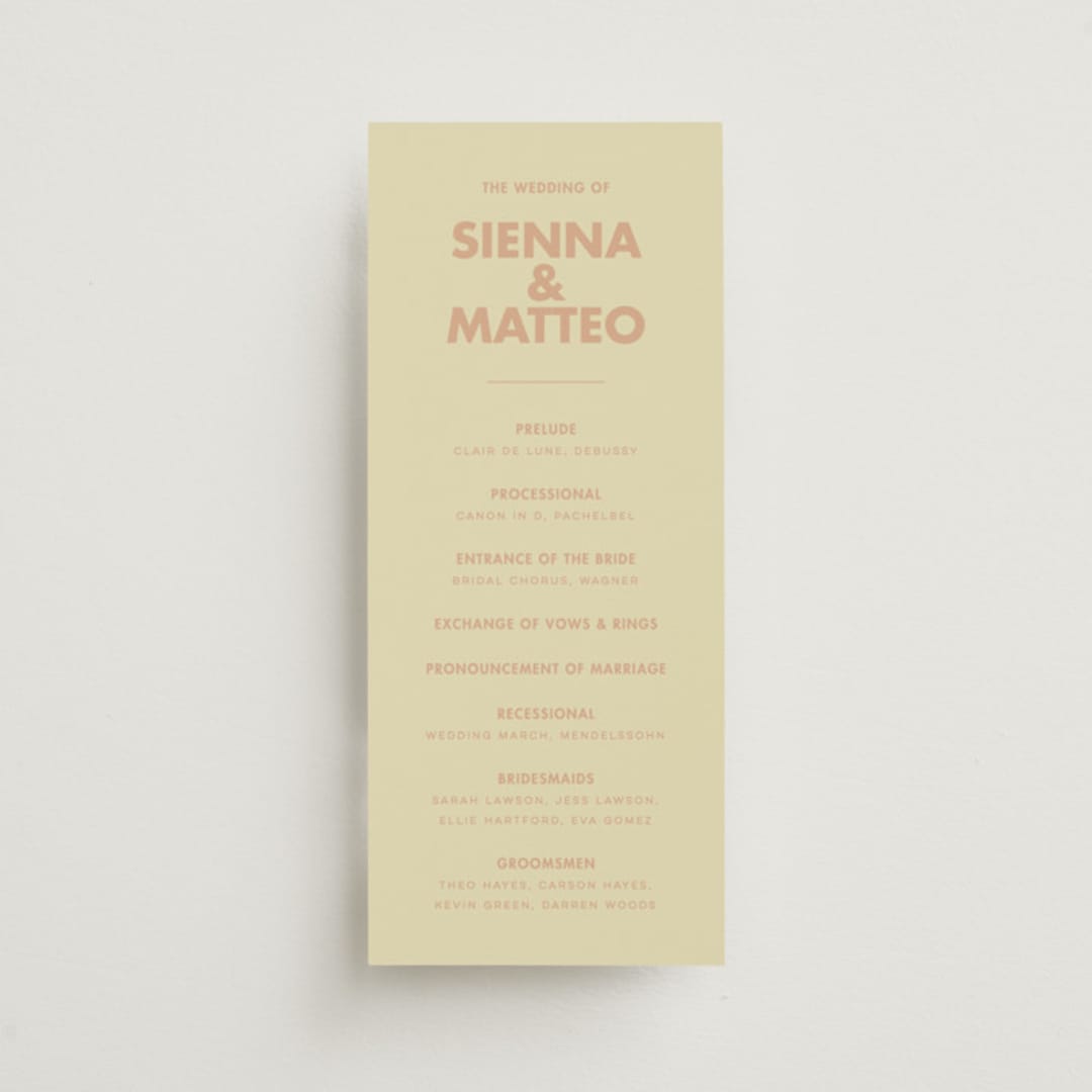 "Sienna" - Wedding Programs in Salmon by Ellen Schlegelmilch - Front