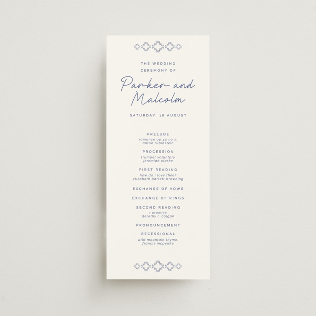 "Santorini" - Wedding Programs in Cerulean by Zani van Zyl - Front