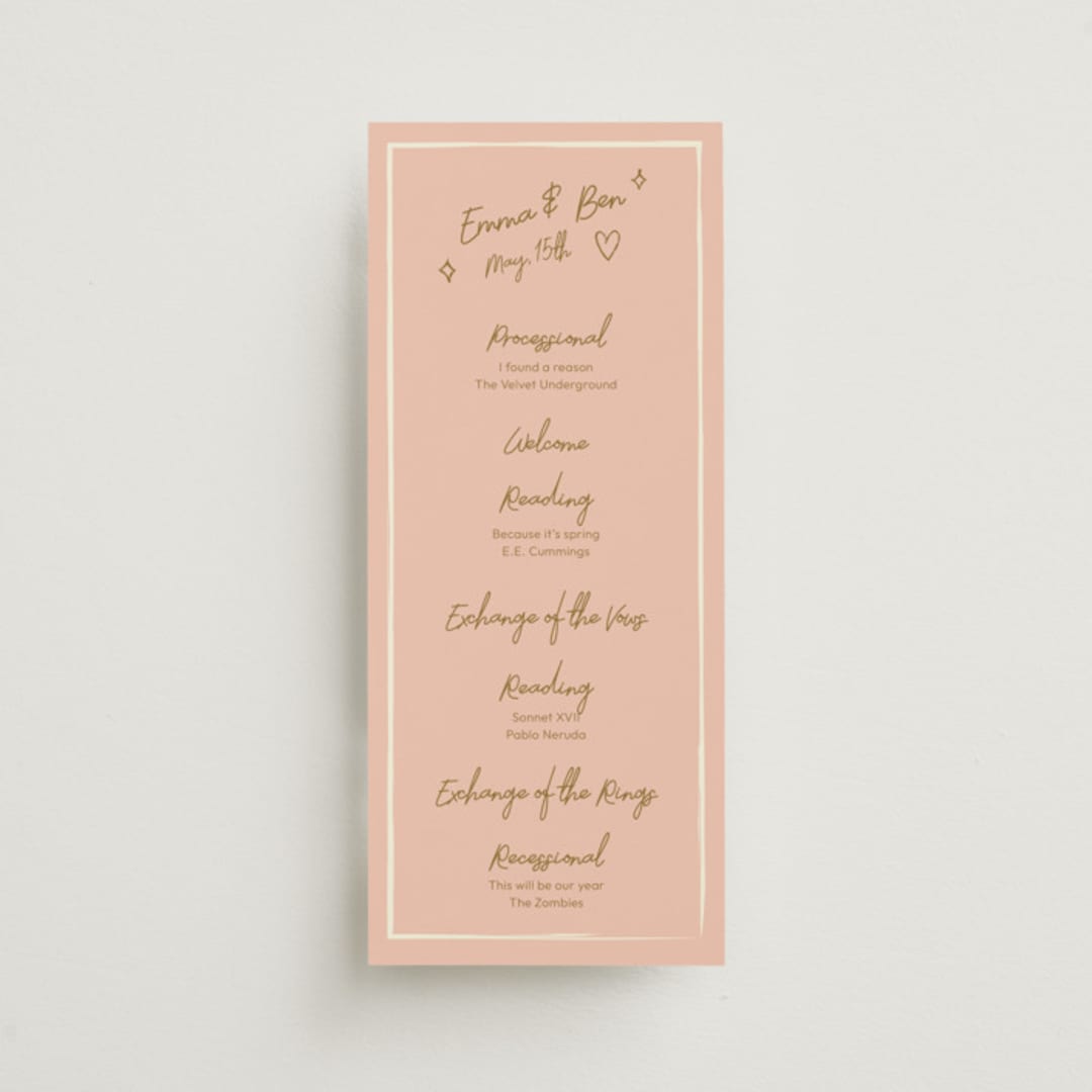 "Handwritten Letter" - Wedding Programs in Butterscotch by Helena Vitto - Front