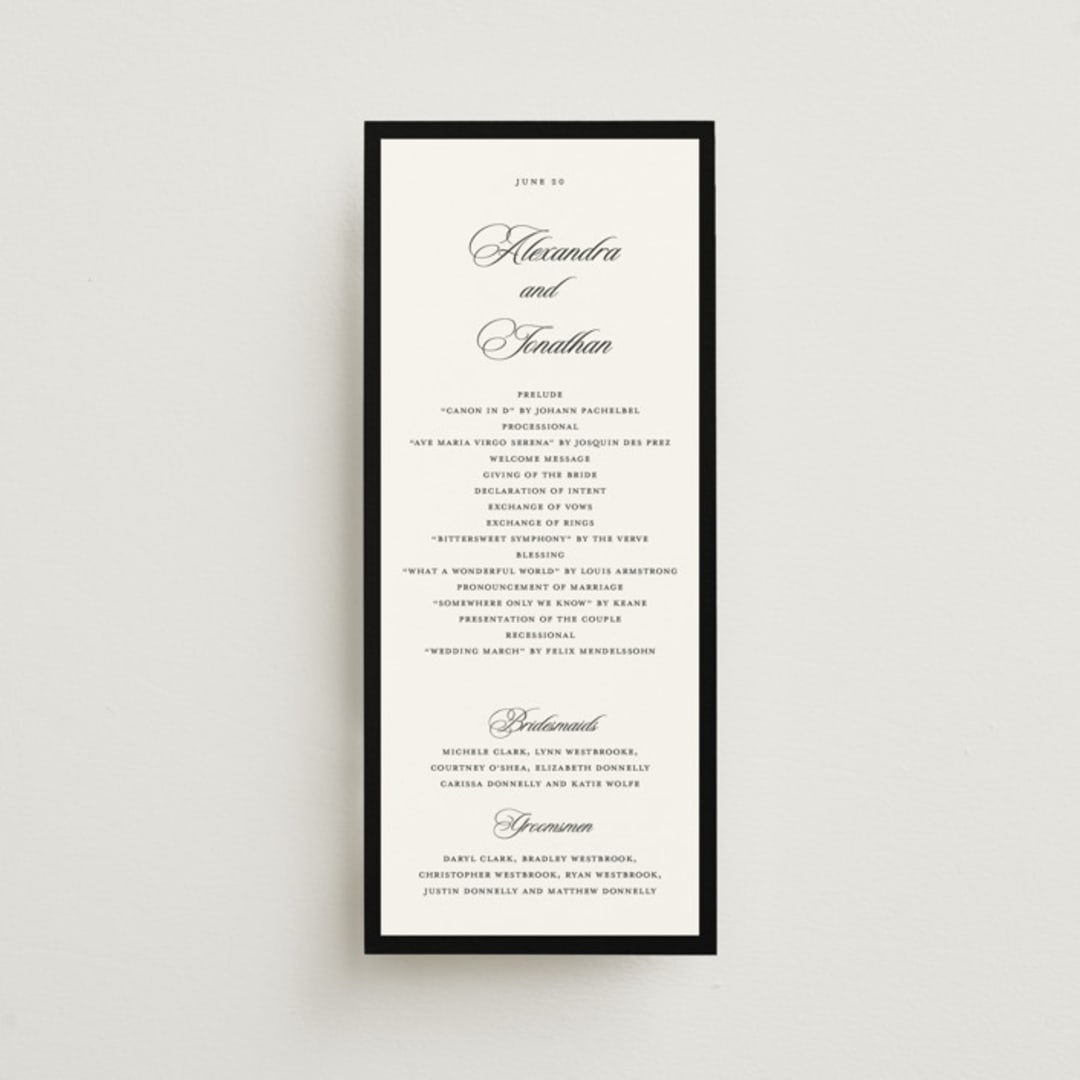 "Black Tie" - Wedding Programs in Ink by That Girl Press - Front