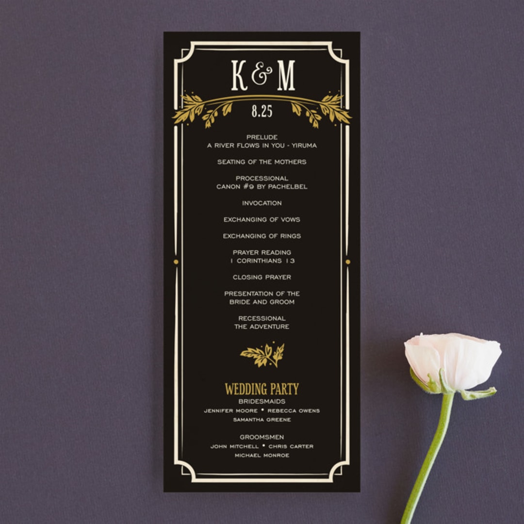 "Inked" - Wedding Programs in Honey Bee by GeekInk Design - Front