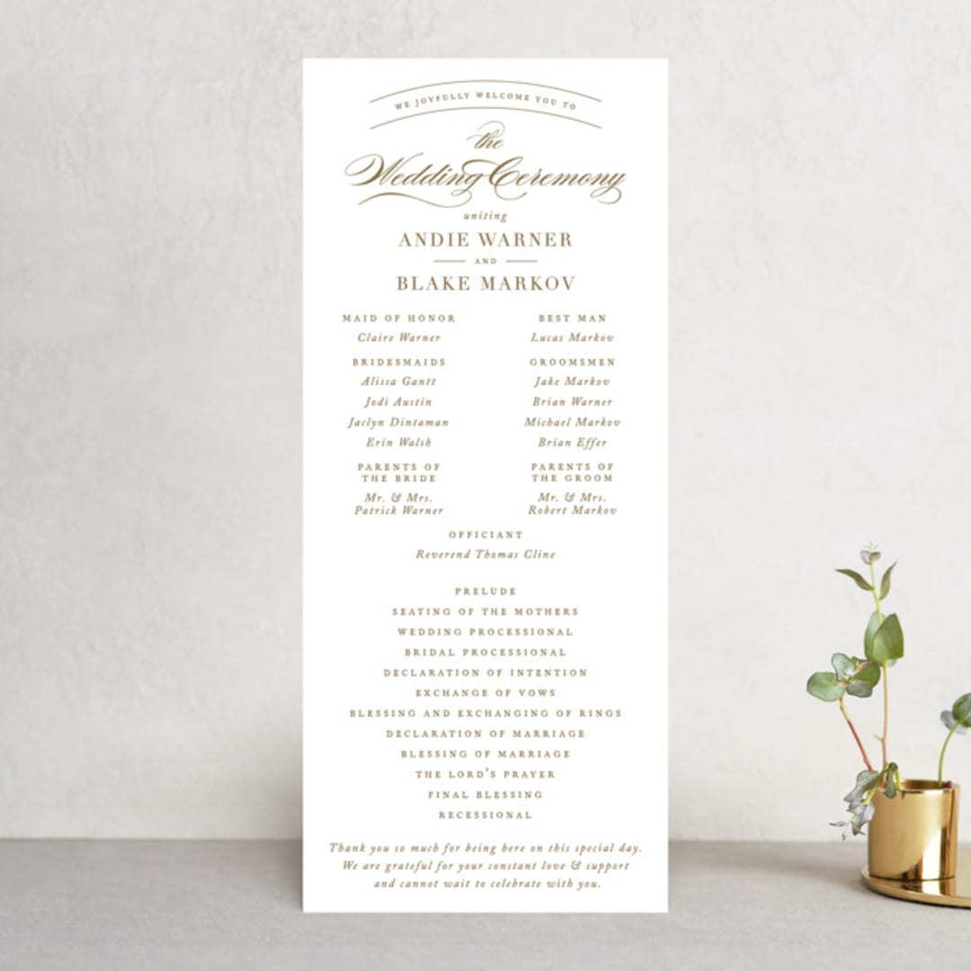 "divine" - Wedding Programs in Gilded Gold by Jennifer Postorino - Front