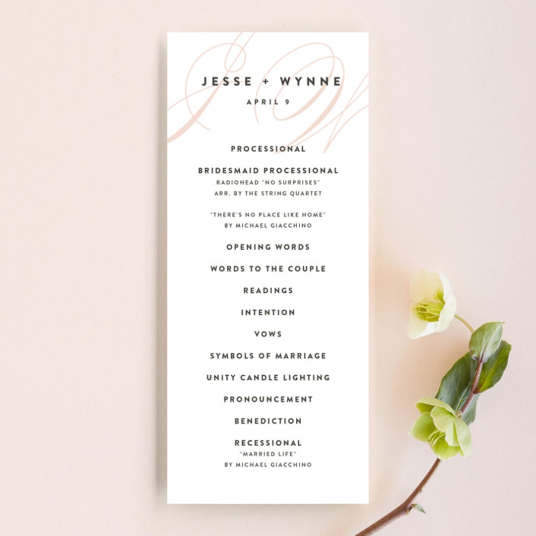 "Twirl Monogram A" - Wedding Programs in Blush by Ariel Rutland - Front