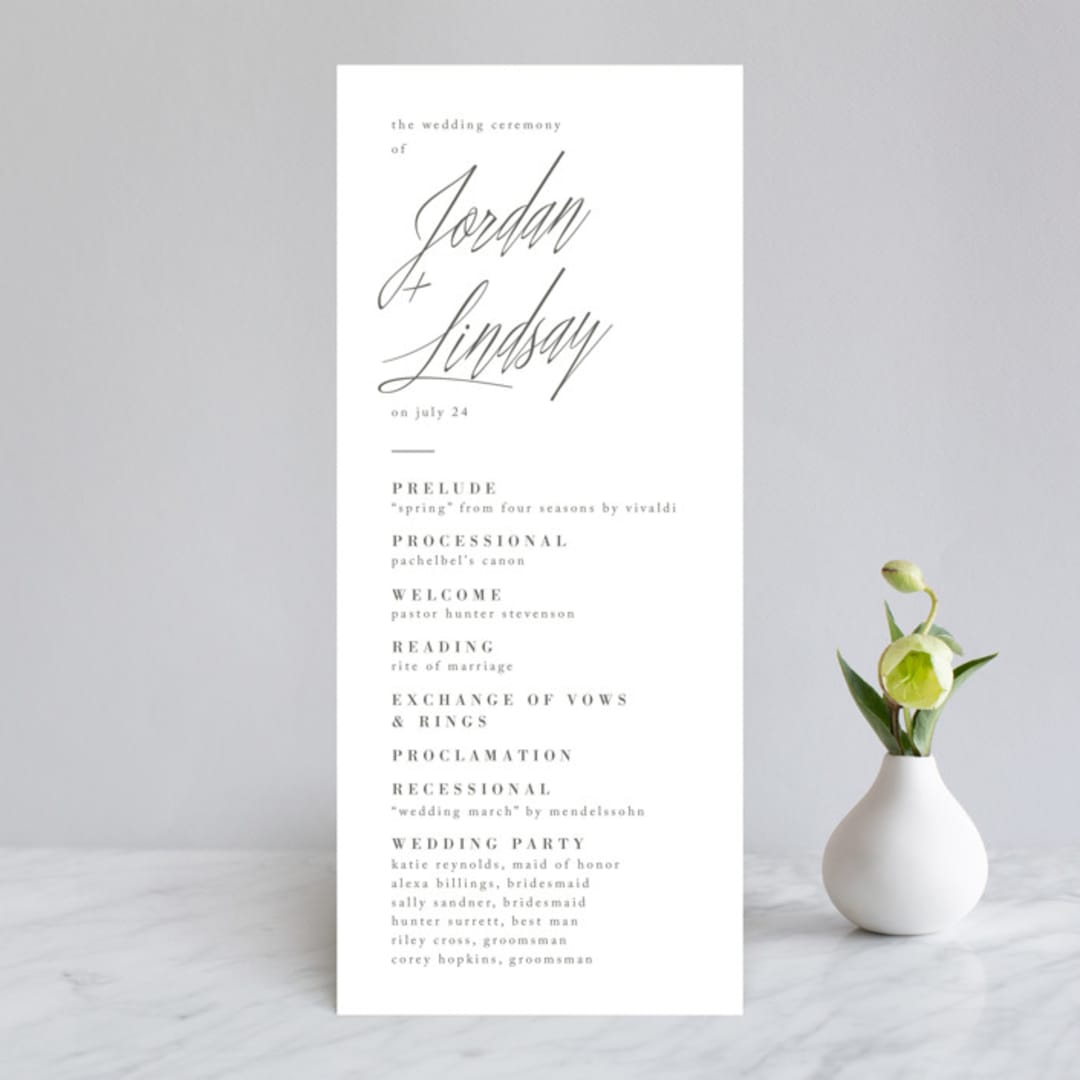 "Stacked date" - Wedding Programs in Cotton by Amy Kross - Front